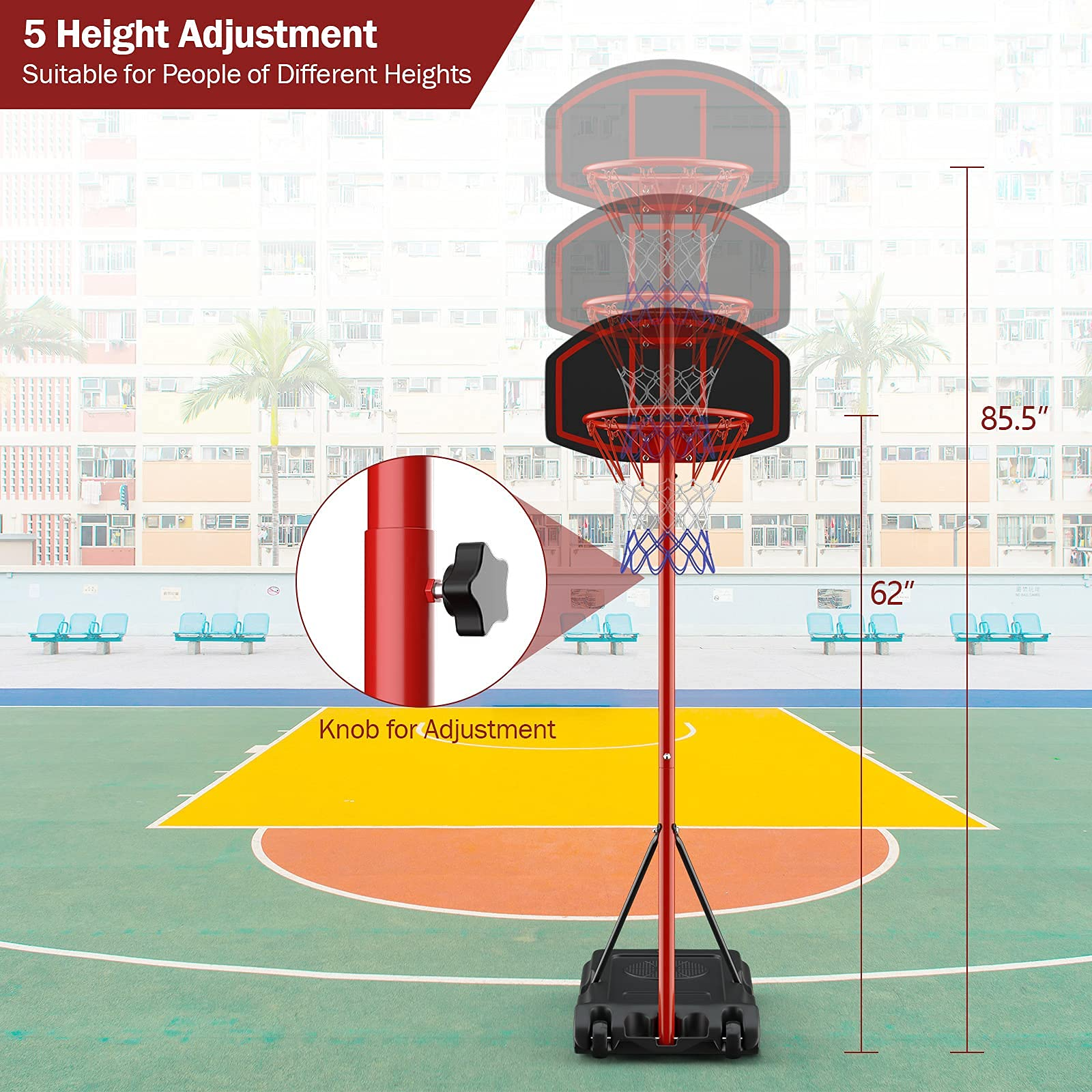 Giantex Portable Basketball Hoop Adjustable Height 6.5 - 8.5 FT, Backboard System Stand with 2 Wheels