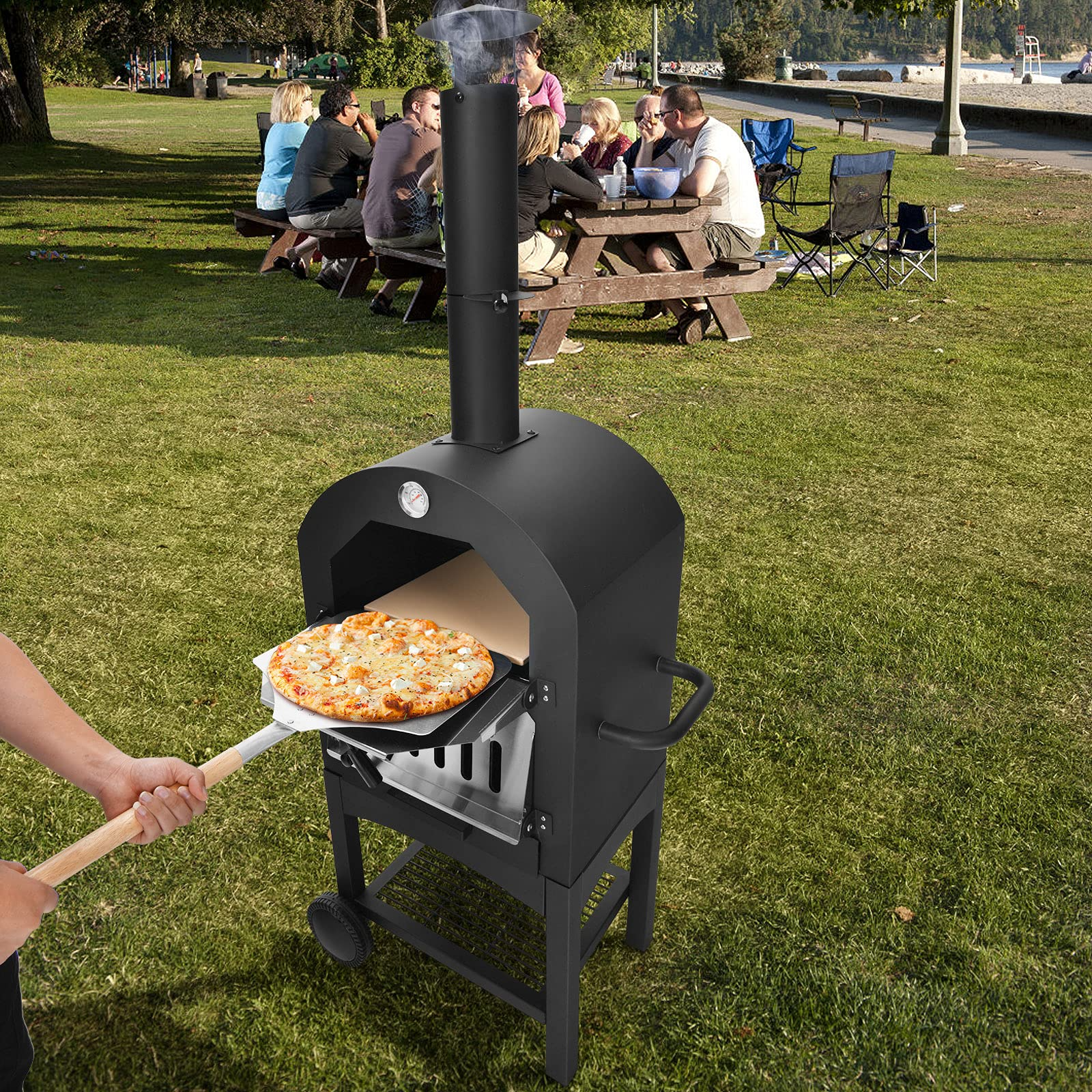 Giantex Pizza Oven Outdoor, Wood Fire Pizza Grill Maker with Waterproof Cover