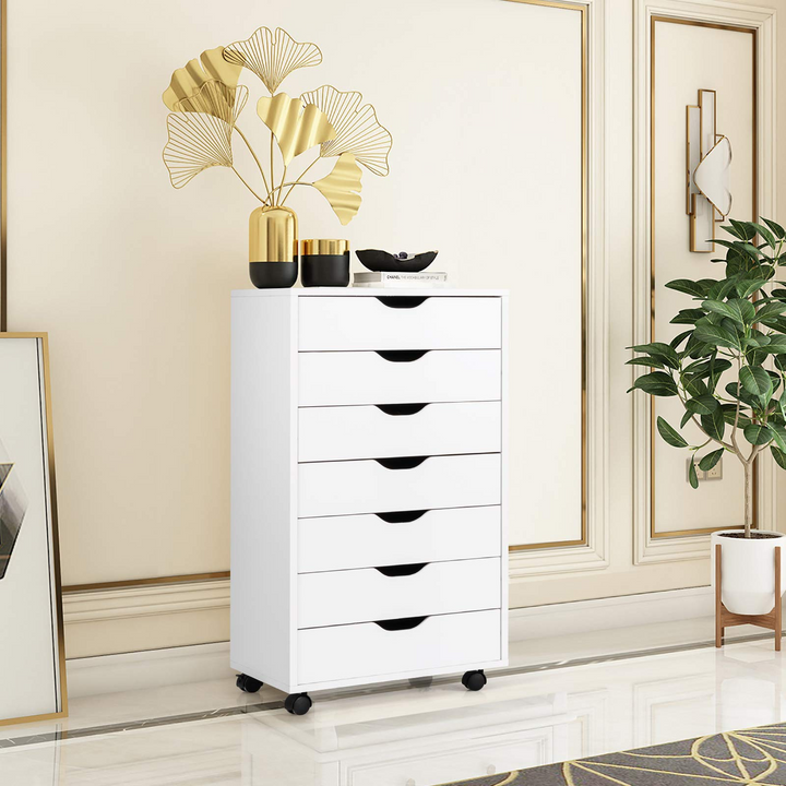 Giantex Drawers Cabinet Mobile Lateral Filing Organizer with 7 Drawers and Wheels Mobile Side Cabinet Chest