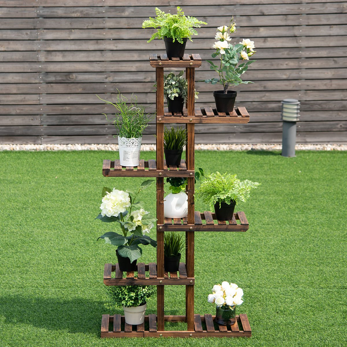 Giantex Flower Rack Wood Plant Stand 7 Wood Shelves 11 Pots
