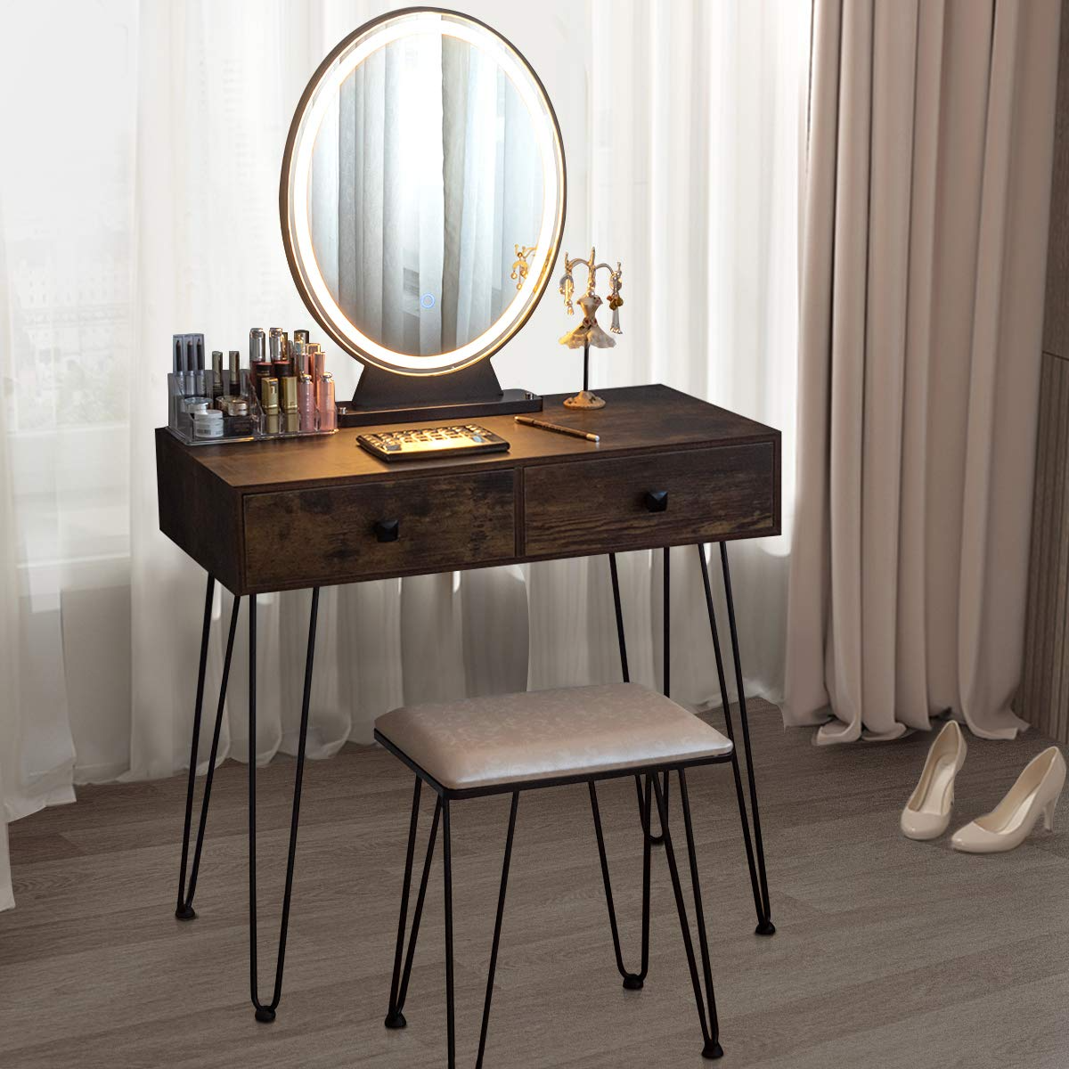 CHARMAID | Vanity Set with Lighted Mirror - Giantexus