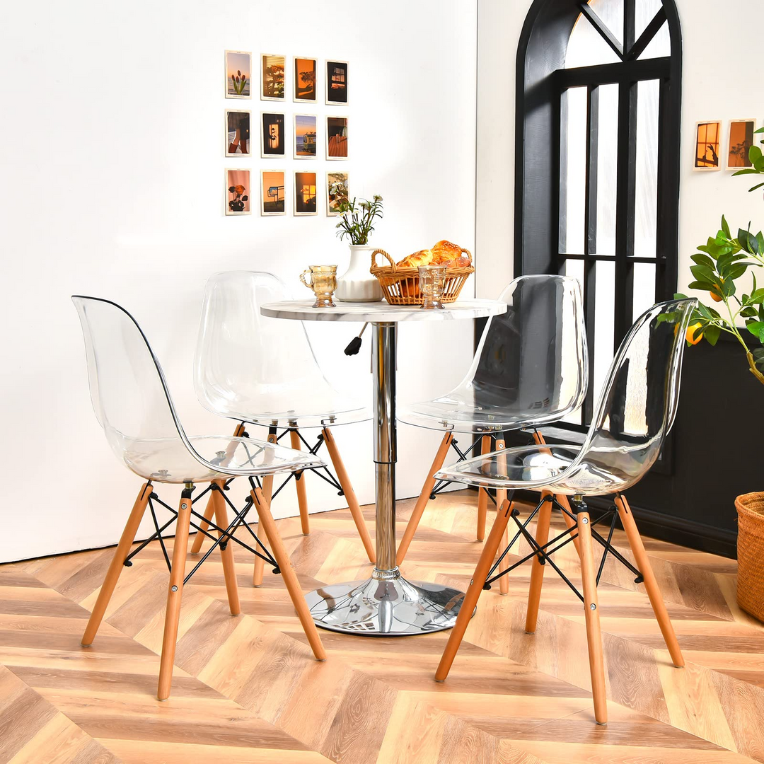 Giantex Set of 4 Dining Chairs, Clear Dining Side Chairs w/Beech Wood Legs