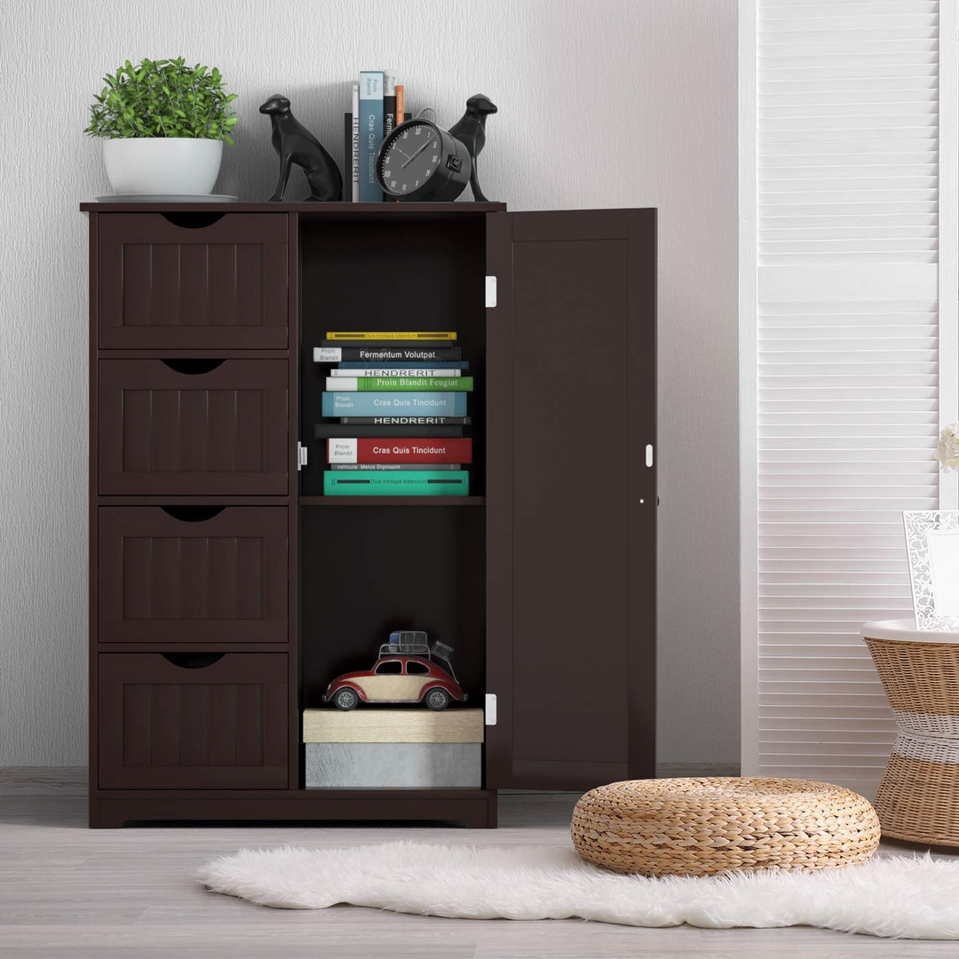 Giantex Bathroom Floor Cabinet Wooden with 1 Door & 4 Drawer