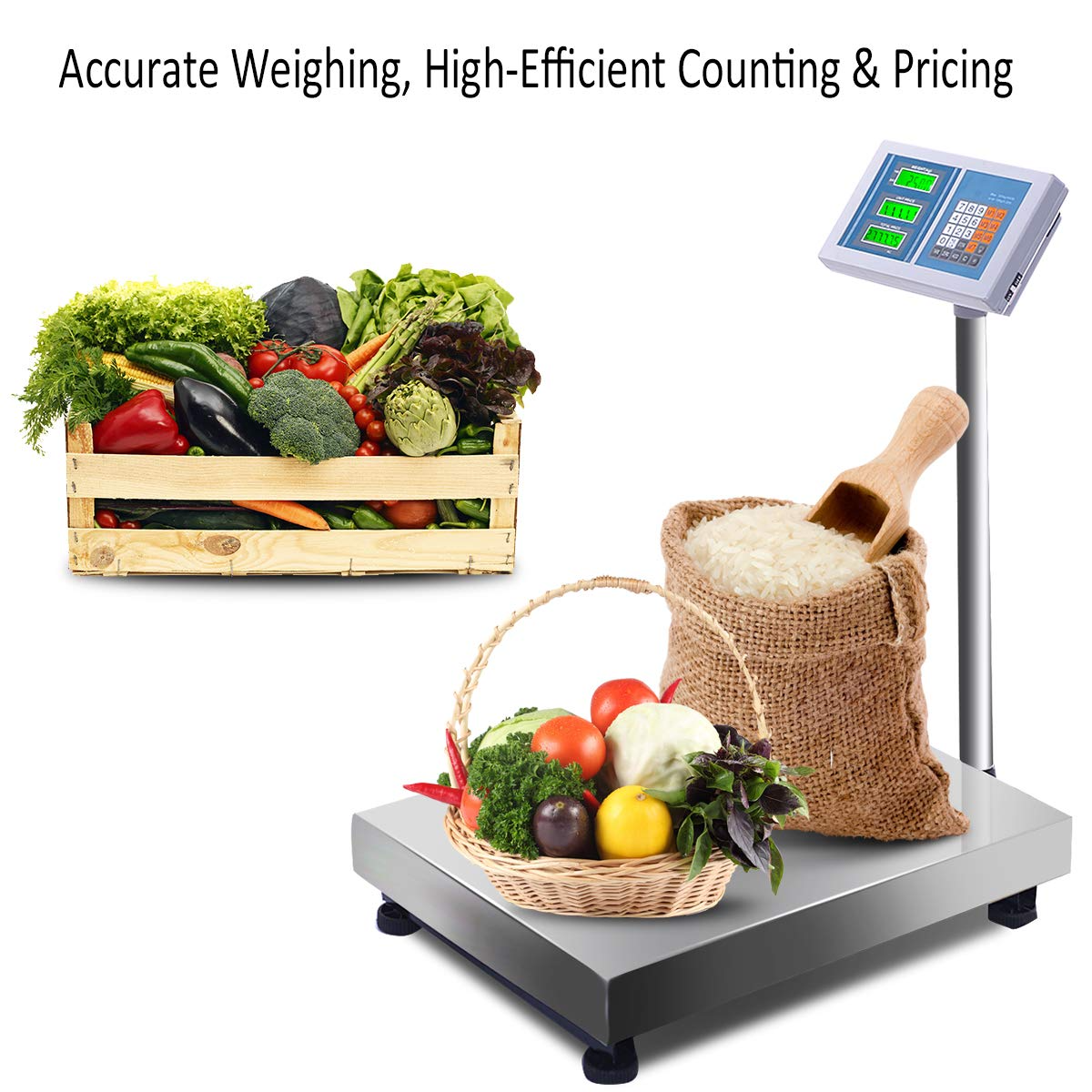 Giantex 660lbs Weight Computing Digital Scale Floor Platform Scale Postal Scale Accurate Shipping Mailing LB/KG Price Calculator, Silver