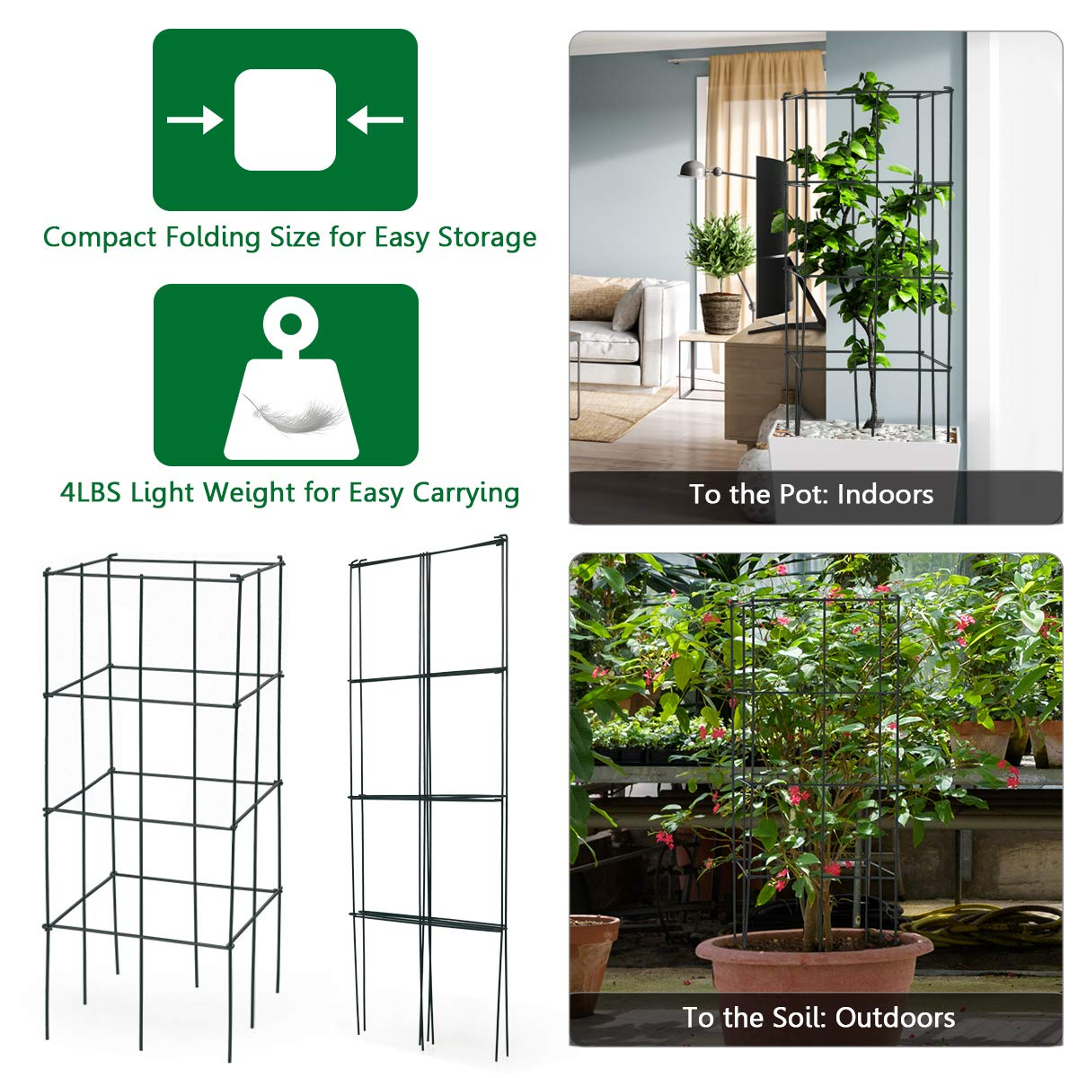 Giantex Pack of 4 Plant Cage Support, Tomato Stakes and Cages (16''Lx 16''Wx 39''H (4 Pieces))