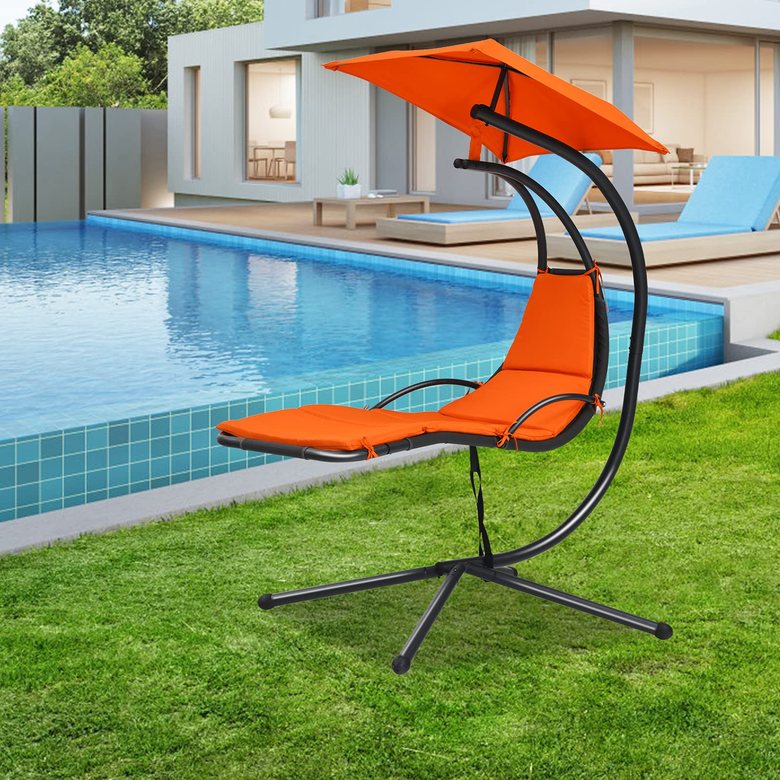 Giantex Hanging Arc Chaise Hammock for Patio Poolside Backyard Garden Porch
