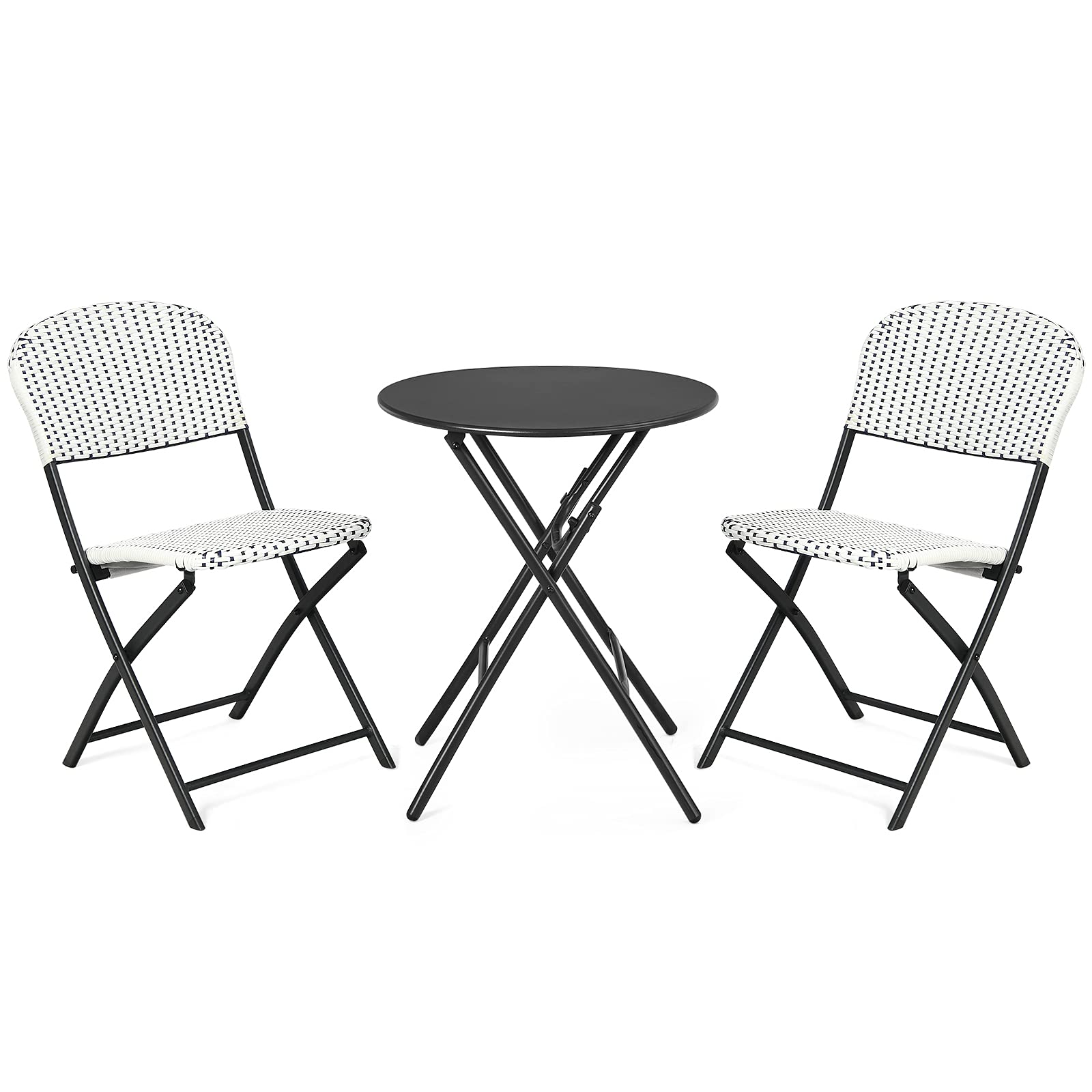 Giantex 3 Pieces Patio Dining Set, Folding Bistro Table with 2 Rattan Chairs