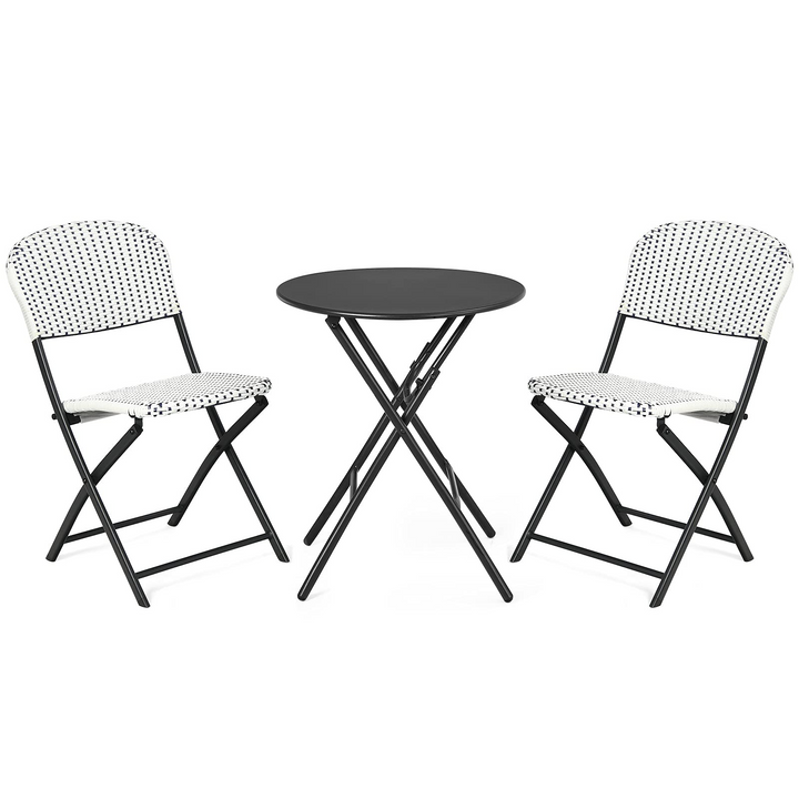 Giantex 3 Pieces Patio Dining Set, Folding Bistro Table with 2 Rattan Chairs