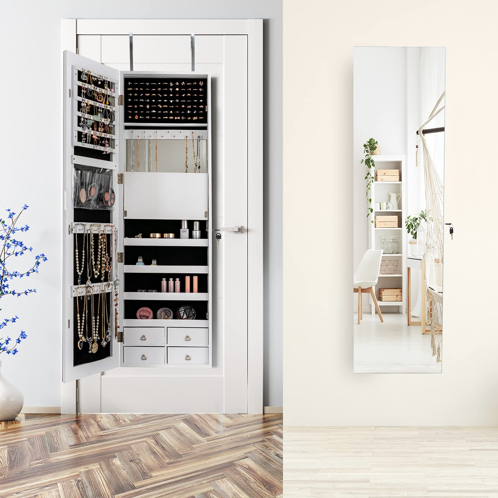 CHARMAID LED Strip Jewelry Armoire with 47.2" H Full Length Mirror