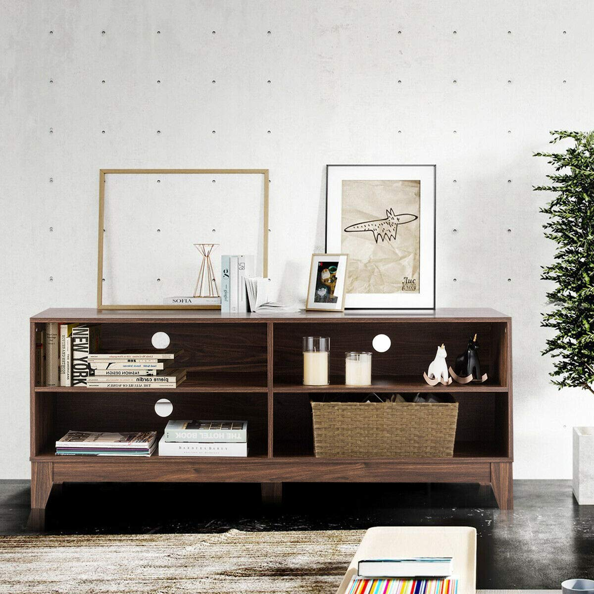 Giantex TV Stand Console Table Cabinet for 60" TV, Large Storage for Living Recreation Room W/ 4 Open Shelves