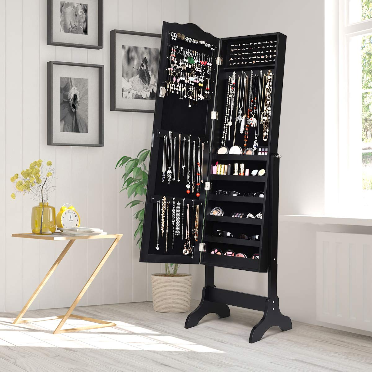 Jewelry Cabinet Armoire Lockable with Mirror - Giantex