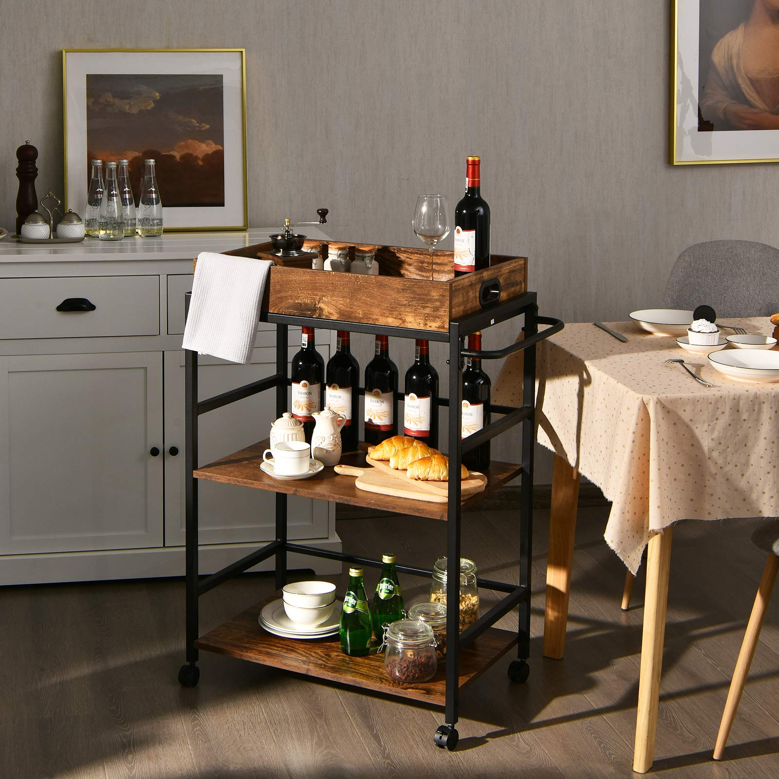 Giantex Kitchen Island Cart, Industrial Bar Cart on Wheels