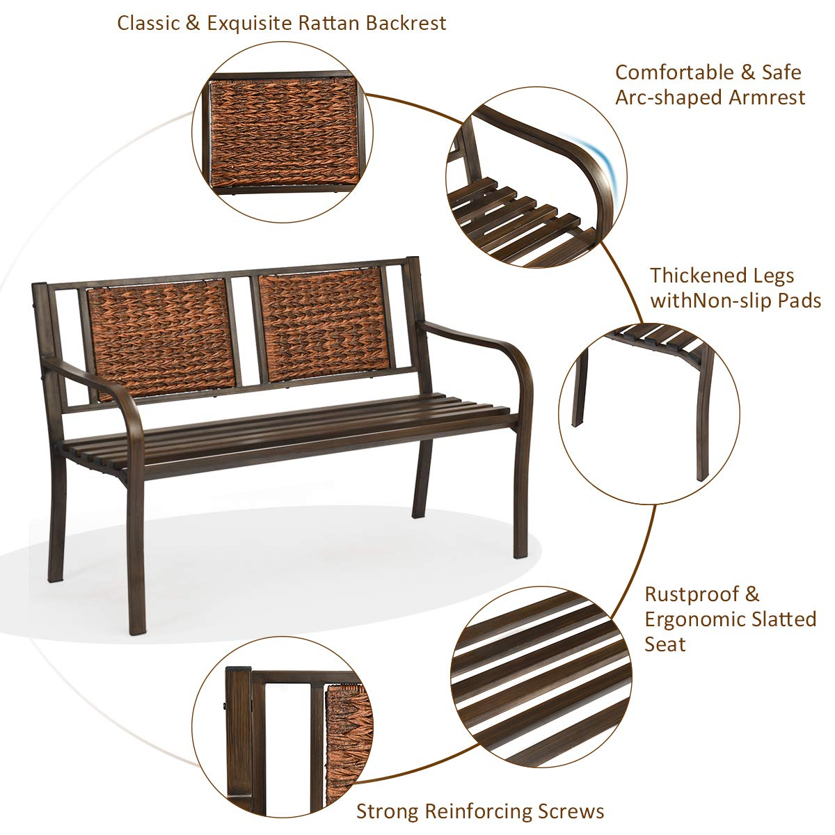 Giantex Patio Garden Bench Heavy-Duty Ergonomic Loveseat W/Powder Coated Steel Frame