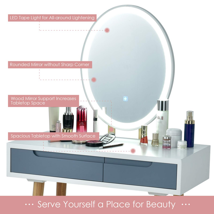 CHARMAID Vanity Set with Lighted Mirror - Giantexus