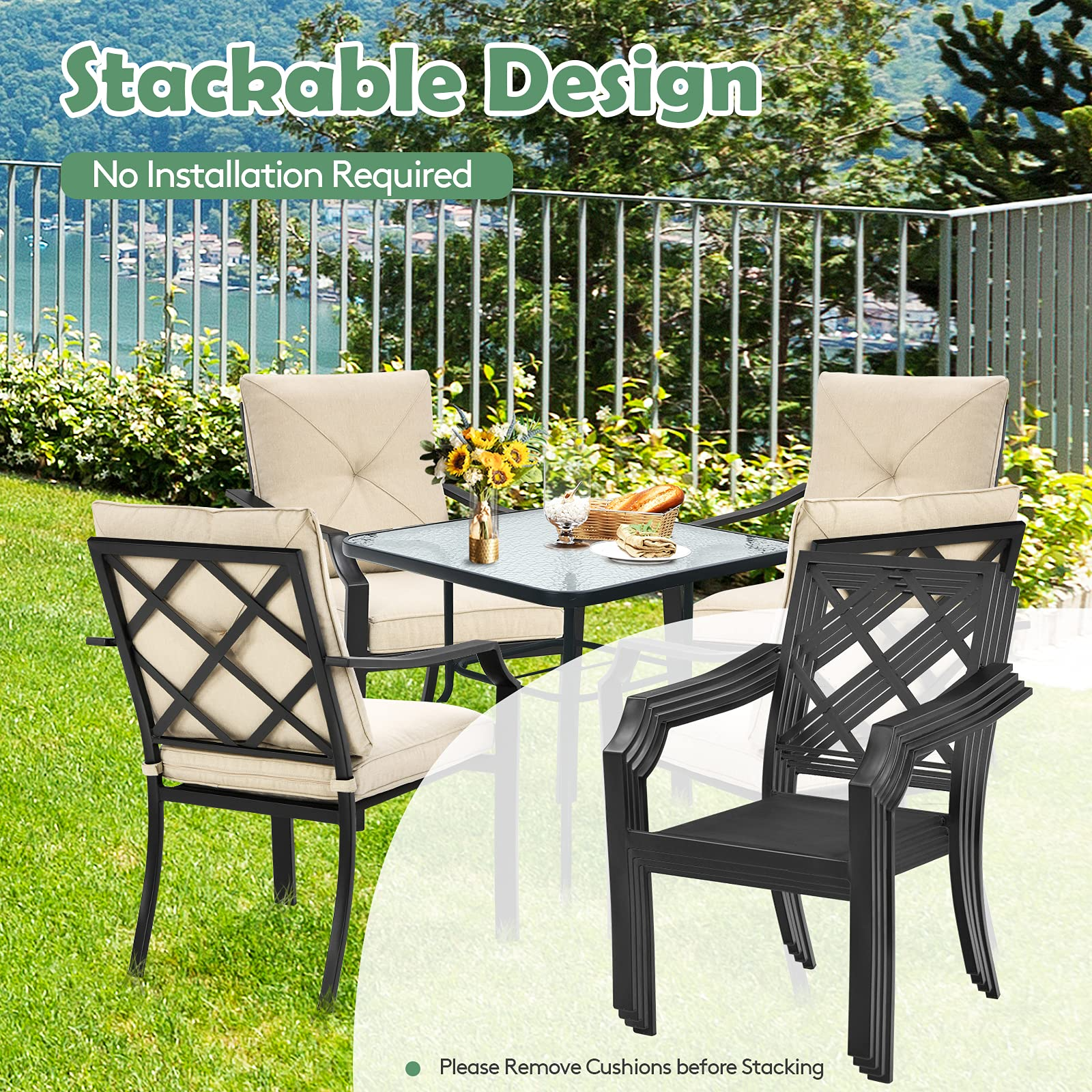 Giantex 4 Pieces Patio Chairs, Outdoor Lawn Chairs with Removable Cushions