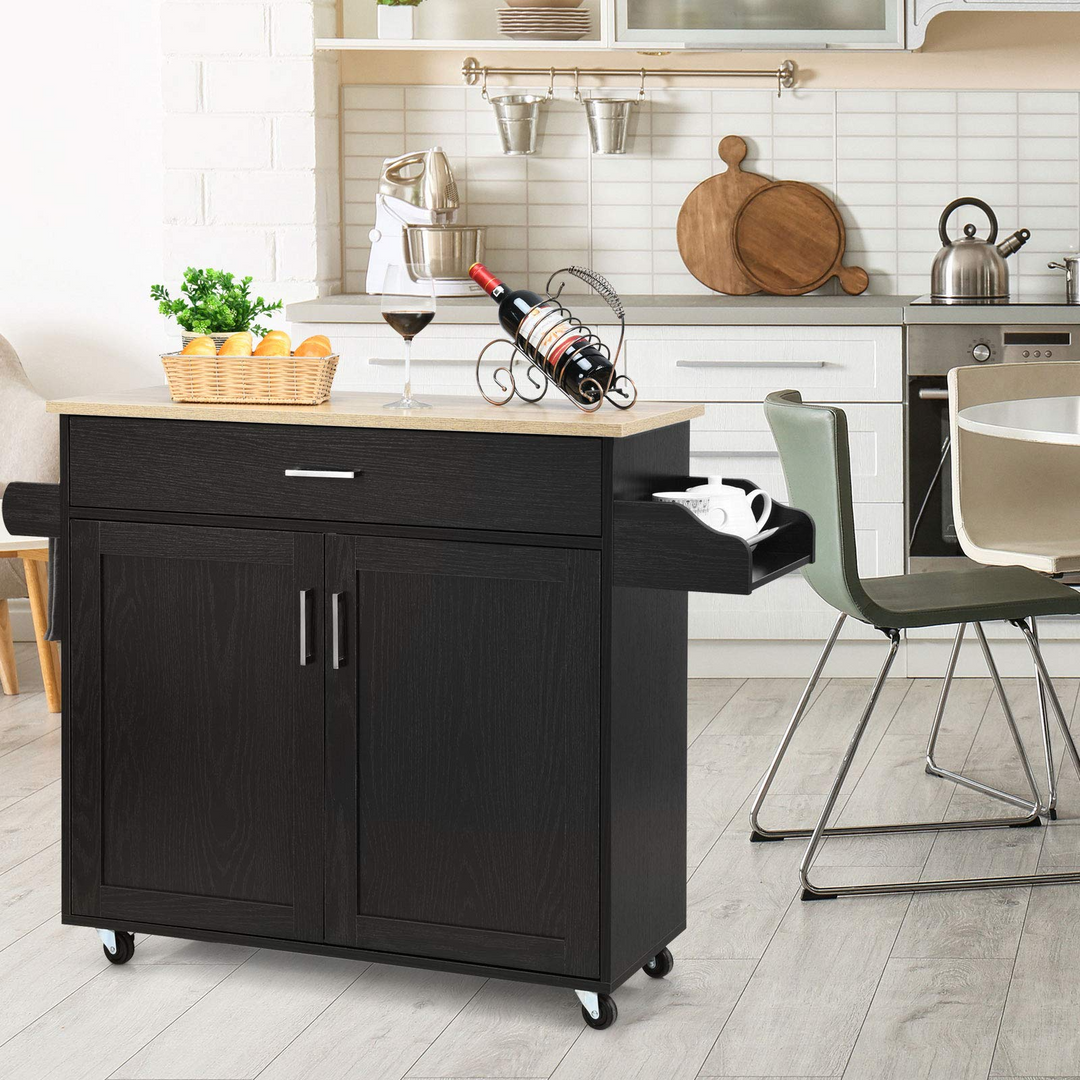 Giantex Kitchen Island, Rolling Kitchen Cart with Spice and Towel Rack, Large Drawer & 2-Door Storage Cabinet