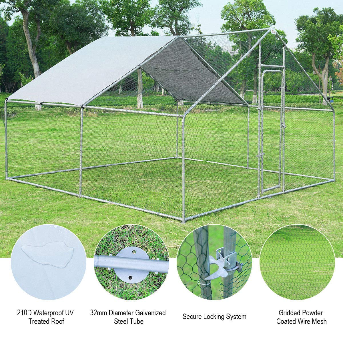 Giantex Large Metal Chicken Coop Walk-in Chicken Coops Run House Shade Cage with Waterproof and Anti-Ultraviolet Cover