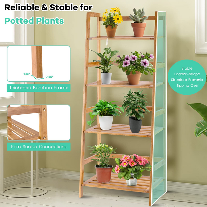 Giantex 4-Tier Bamboo Plant Stand Flower Pots Holder Display Shelf, 47.5"