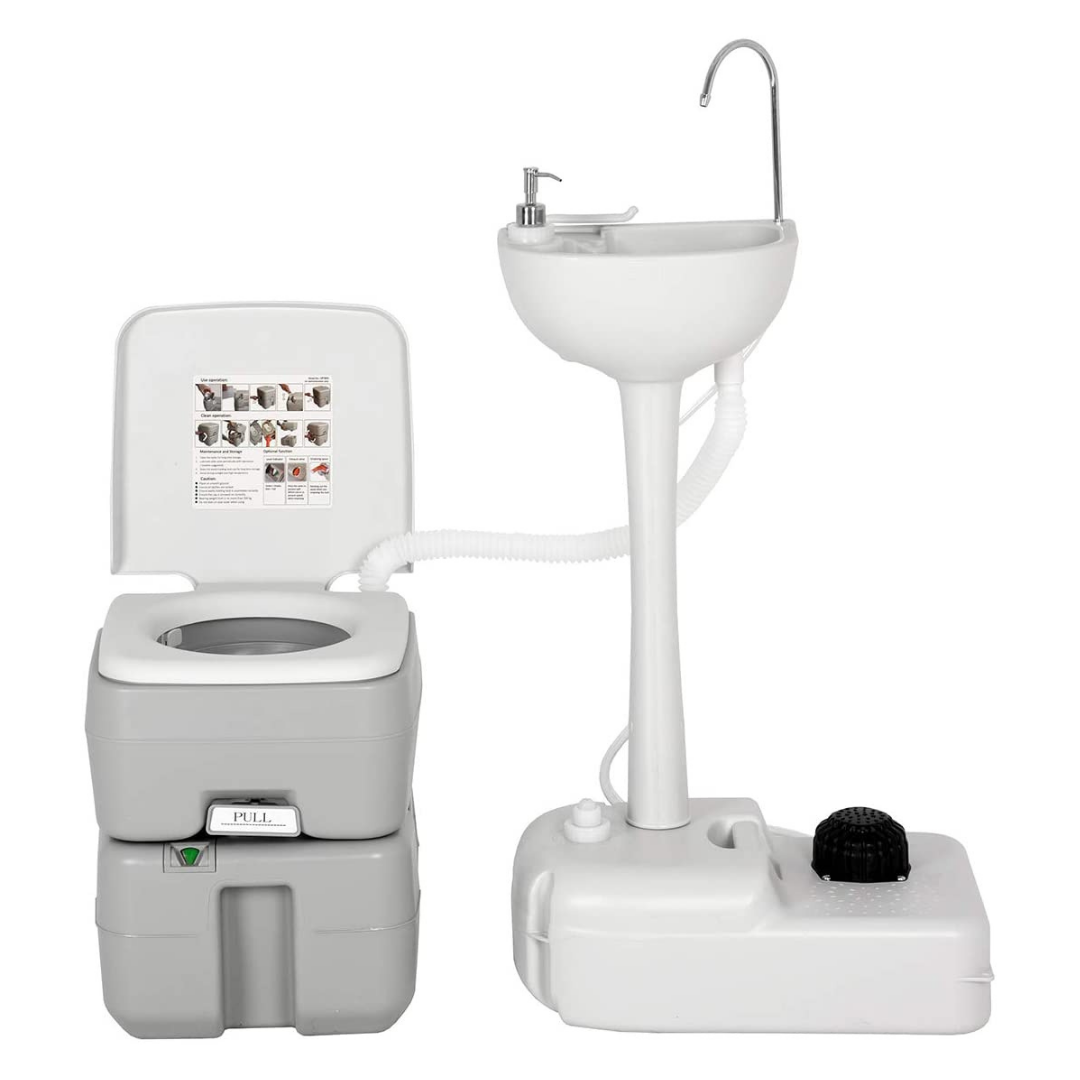 Outdoor Wash Sink and Potable Toilet Set