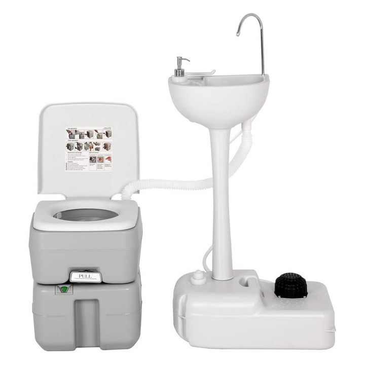 Outdoor Wash Sink and Potable Toilet Set