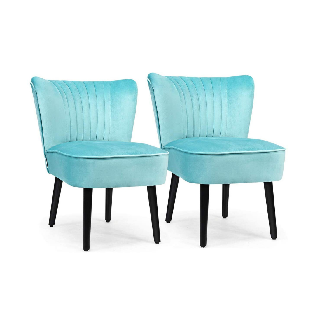 Set of 2 Velvet Accent Chair, Upholstered Modern Leisure Club Chairs w/ Solid Wood Legs - Giantexus