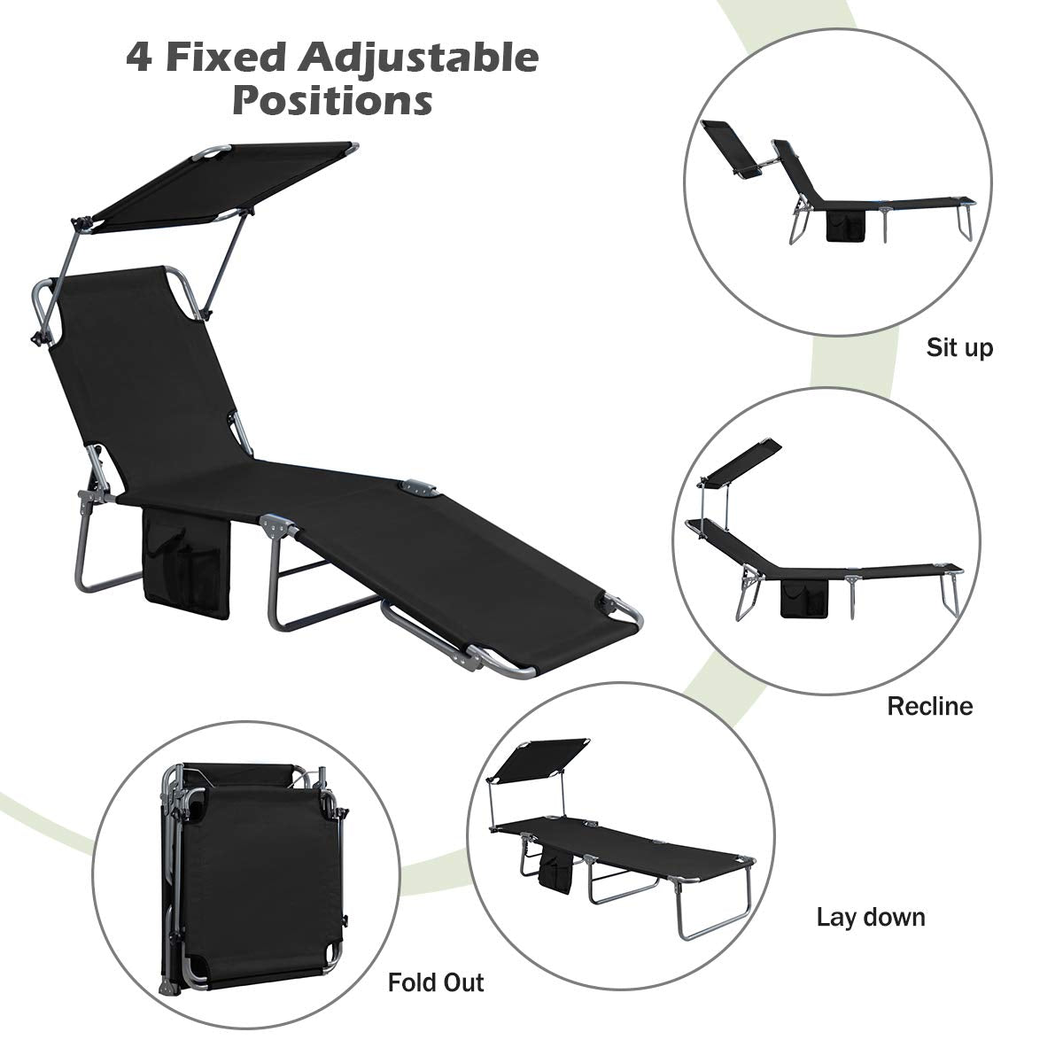 Giantex Lounge Chaise Chair Position and Shade Adjustable W/Canopy and Storage Pocket