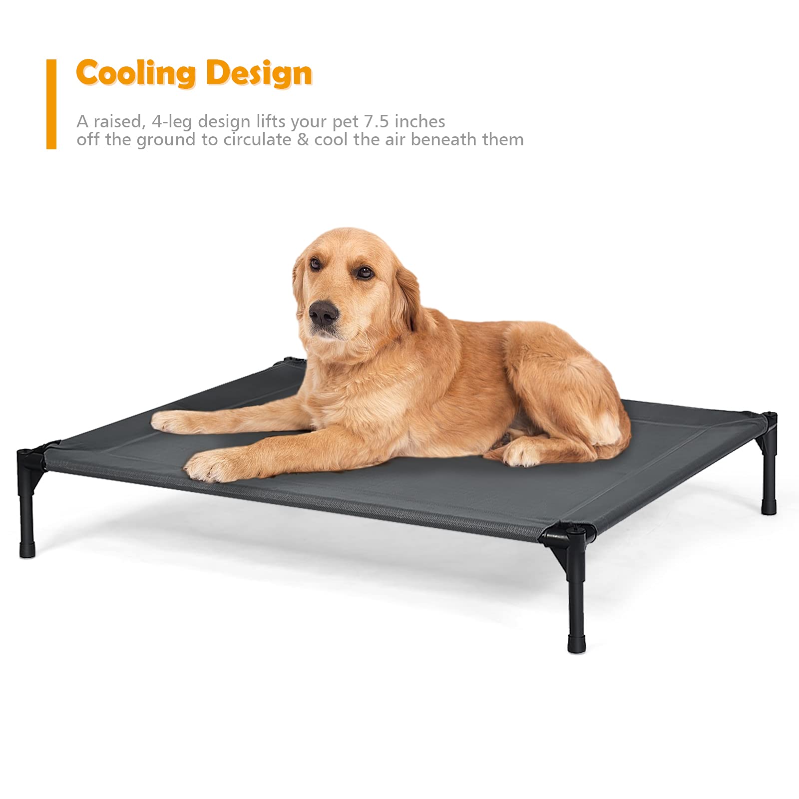 Giantex Elevated Dog Bed with Removable Canopy, Portable Raised Pet Cot Cooling Dog Bed for Camping Beach Lawn