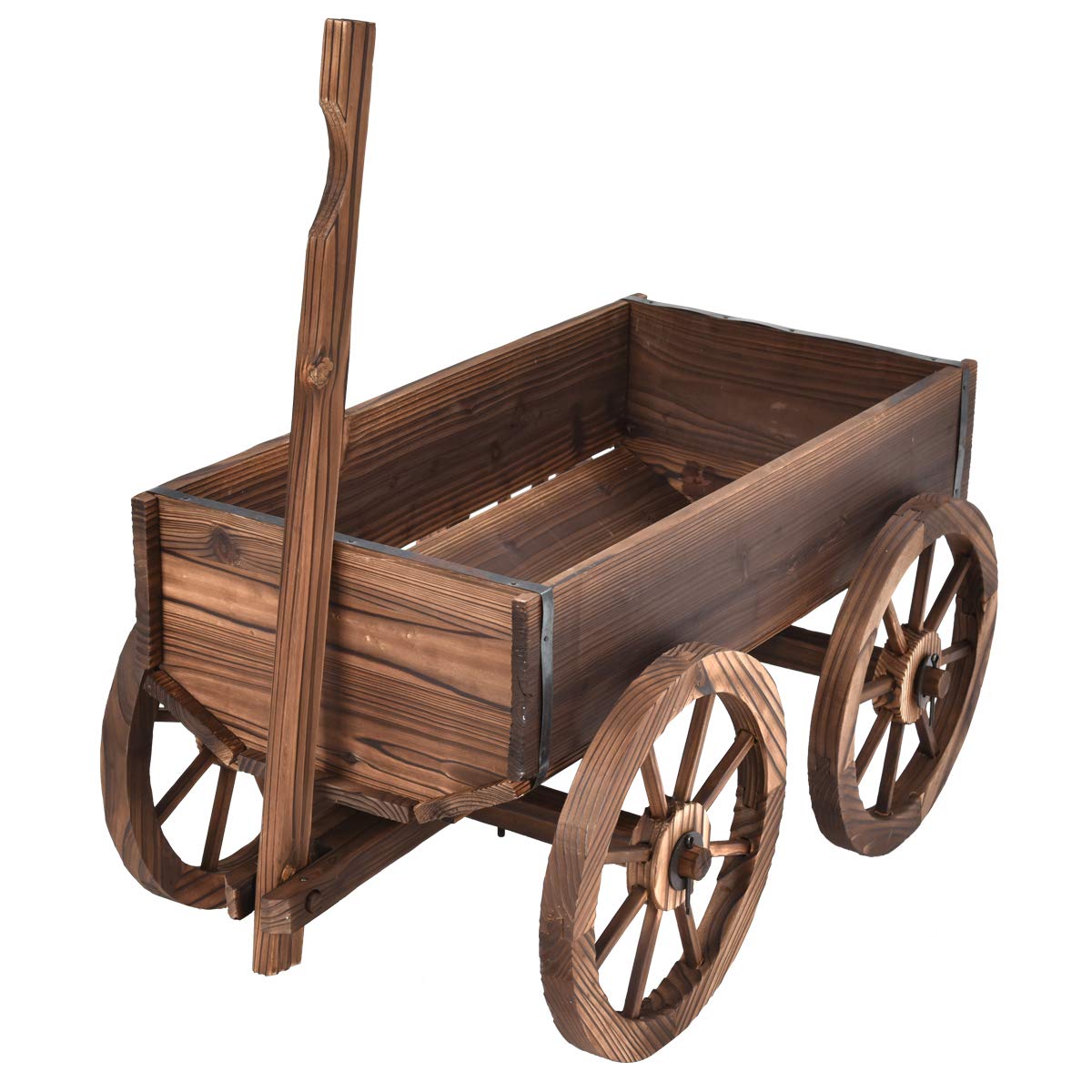 planter pot wheels Wood Wagon Planter Pot Stand with Wheels