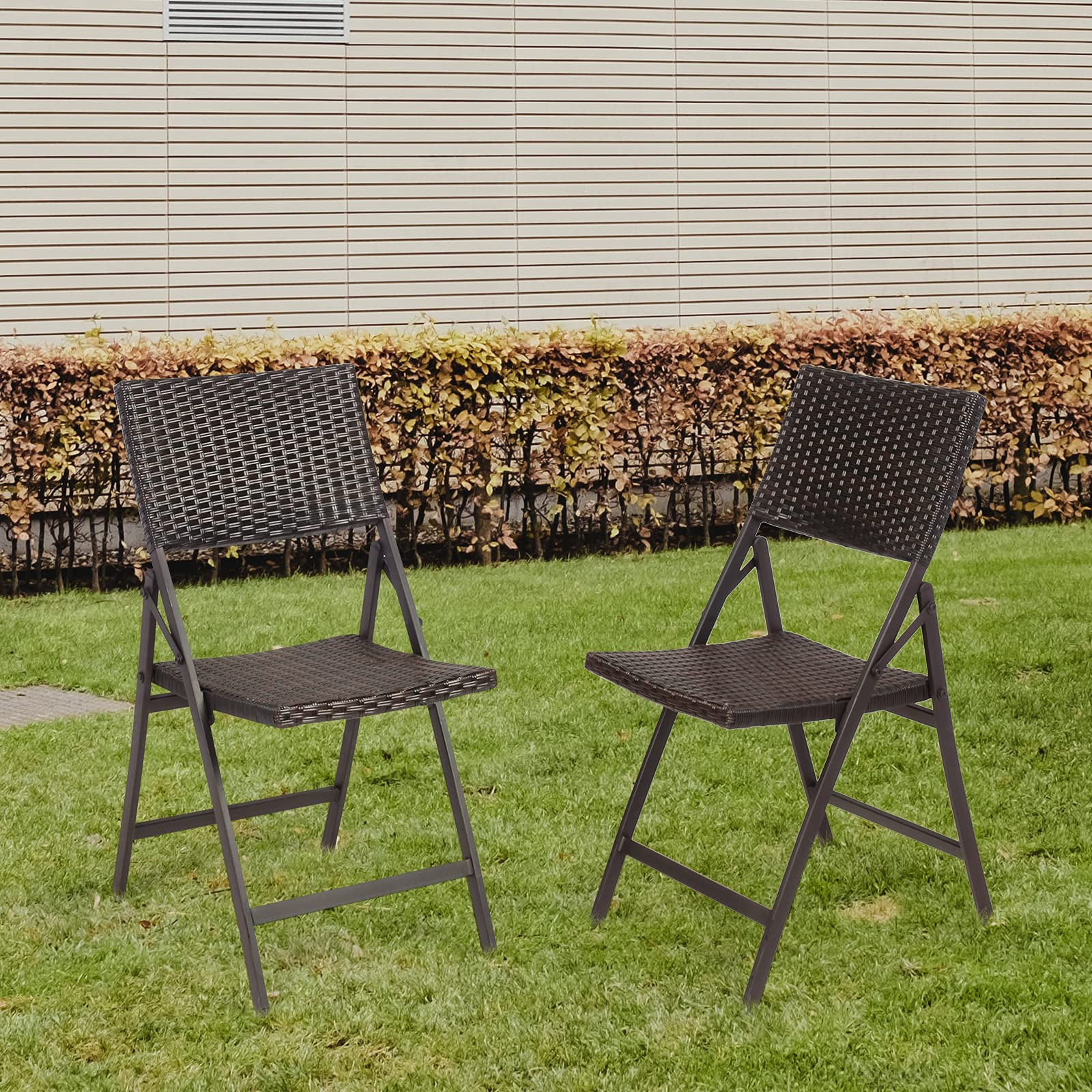 Giantex Set of 2 Patio Chairs, Folding Rattan Lawn Chairs with Armrest