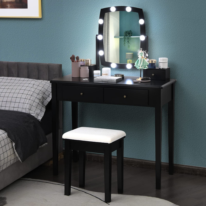 Giantex Modern Bedroom Makeup Desk Dressing Table with Cushioned Stool for Girls Women