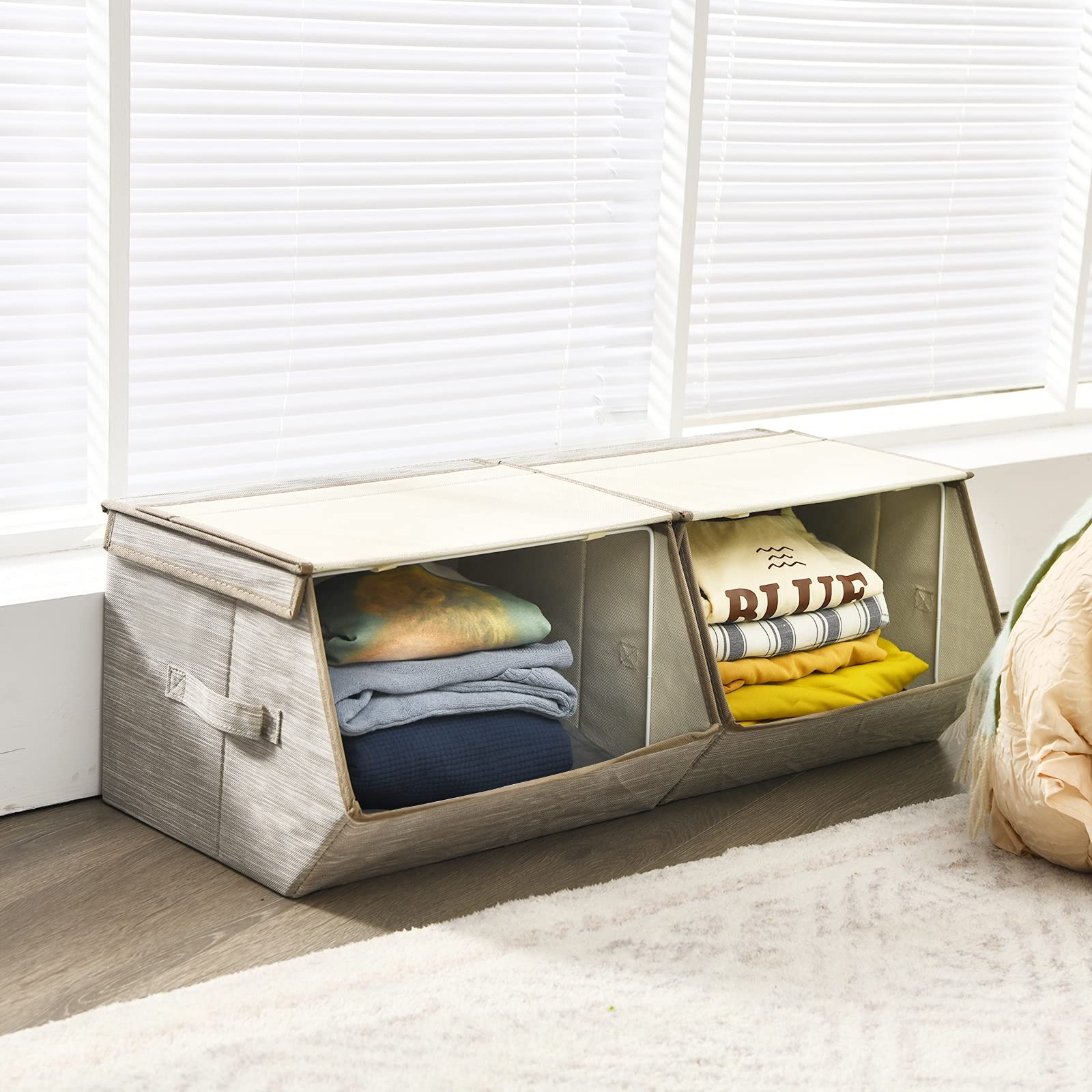 Giantex Storage Bins Set of 4 Stackable Cubes Fabric Baskets w/ Lid, Handles