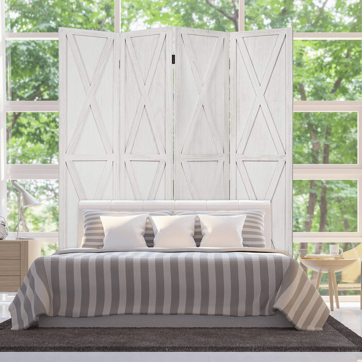 Giantex 4 Panel 5.6 Ft Wood Room Dividers, Freestanding Partition Decorative Screen - Giantexus