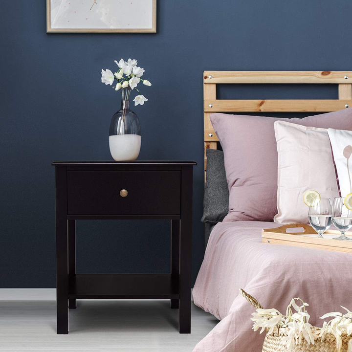 Giantex Nightstand W/Drawer and Shelf, Stable Frame Storage Cabinet