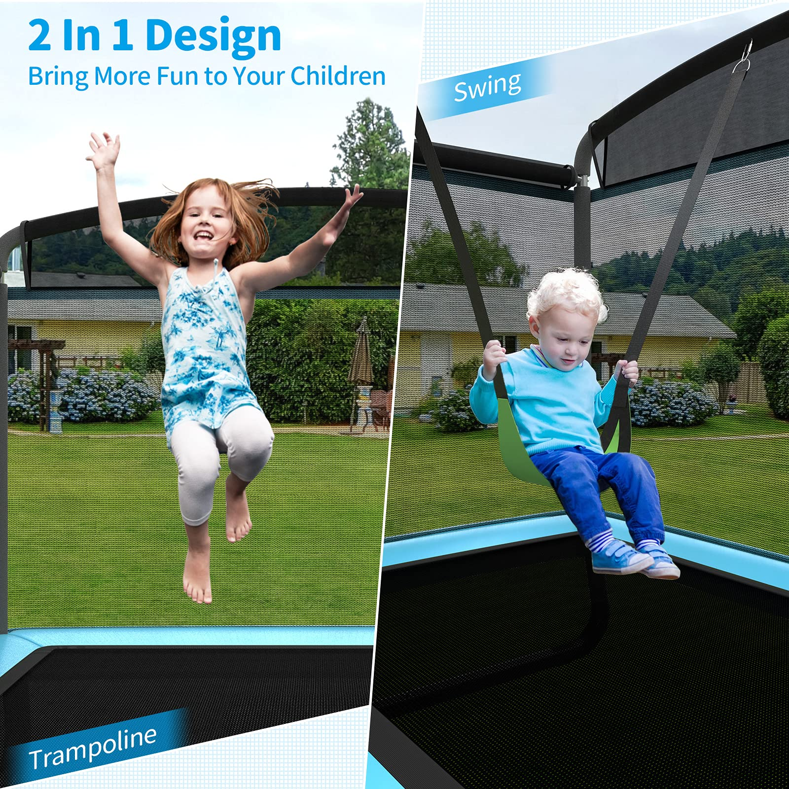 Giantex 6 Ft Kids Trampoline with Swing, Baby Toddler Rectangle Trampoline, Max Load 220lbs (Blue/Orange) - Giantexus