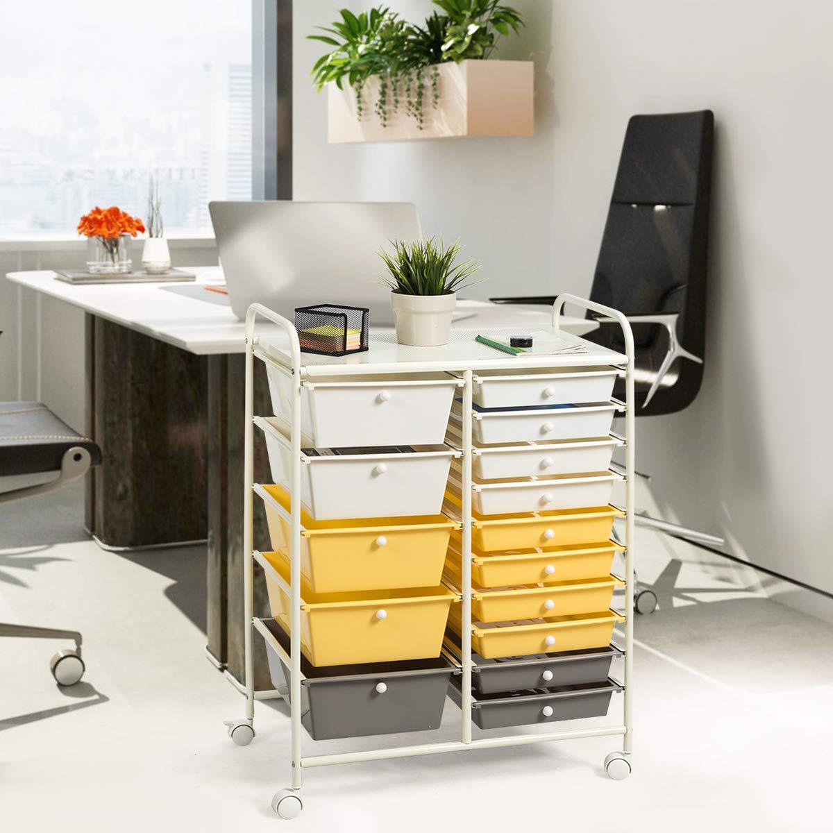 15-Drawer Organizer Cart Office School Rolling Storage Cart - Giantex