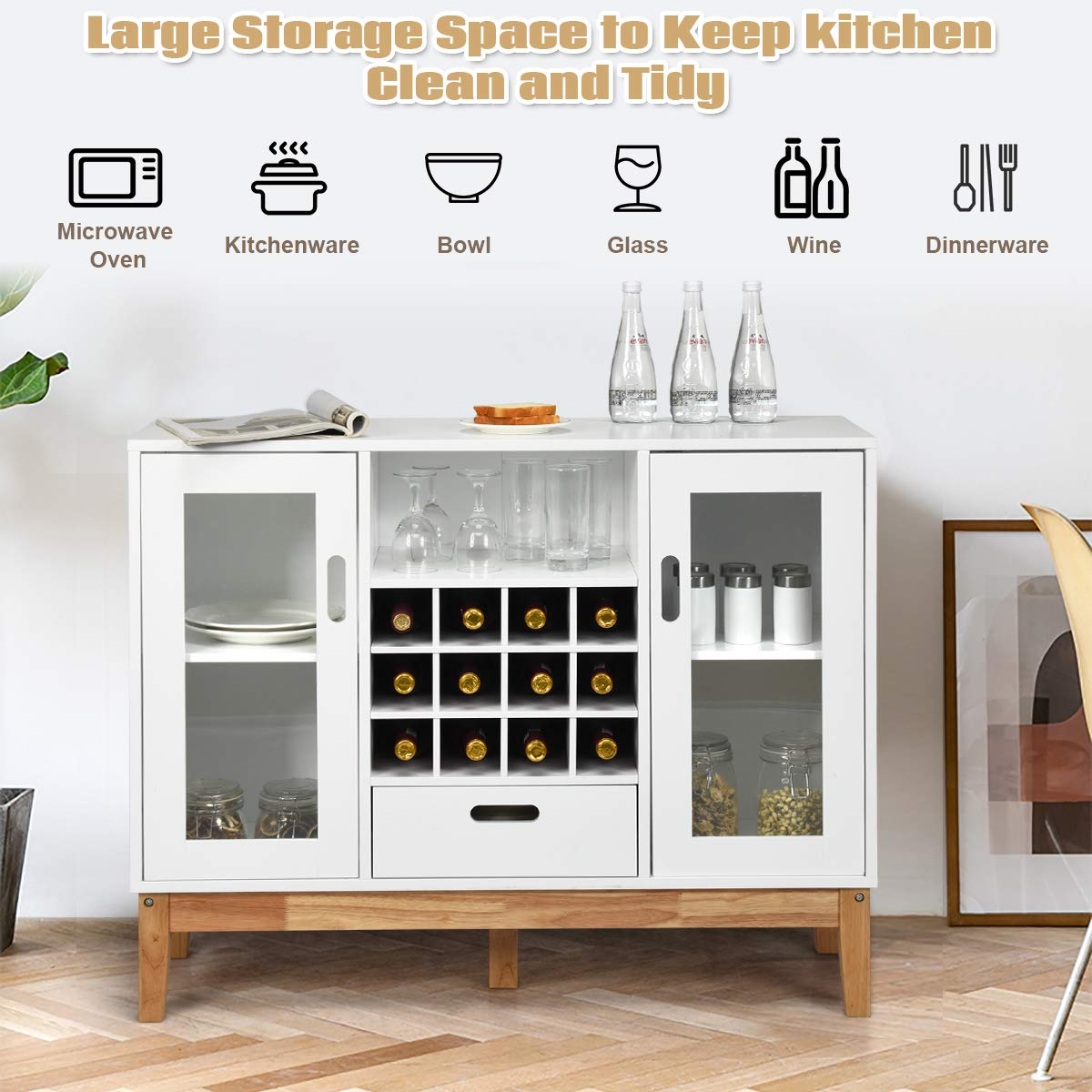 Giantex Buffet Sideboard, Wood Kitchen Server, Storage Cupboard