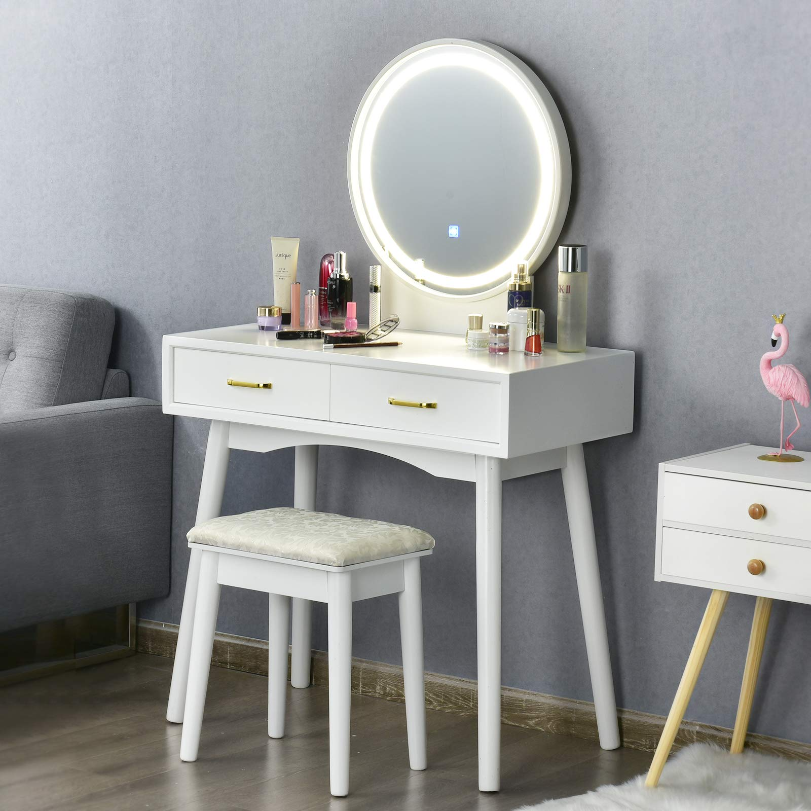 CHARMAID Vanity Set with Touch Screen Dimming Lighted Mirror - Giantexus