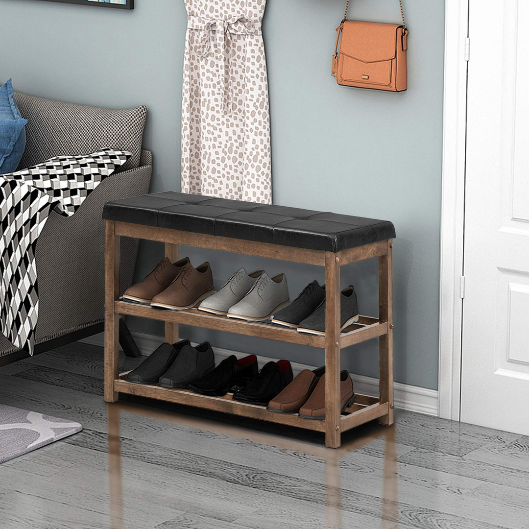 Giantex Shoe Bench, Wood Shoe Rack Bench with Cushion Seat