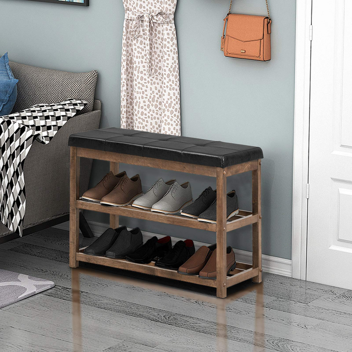 Giantex Shoe Bench, Wood Shoe Rack Bench with Cushion Seat