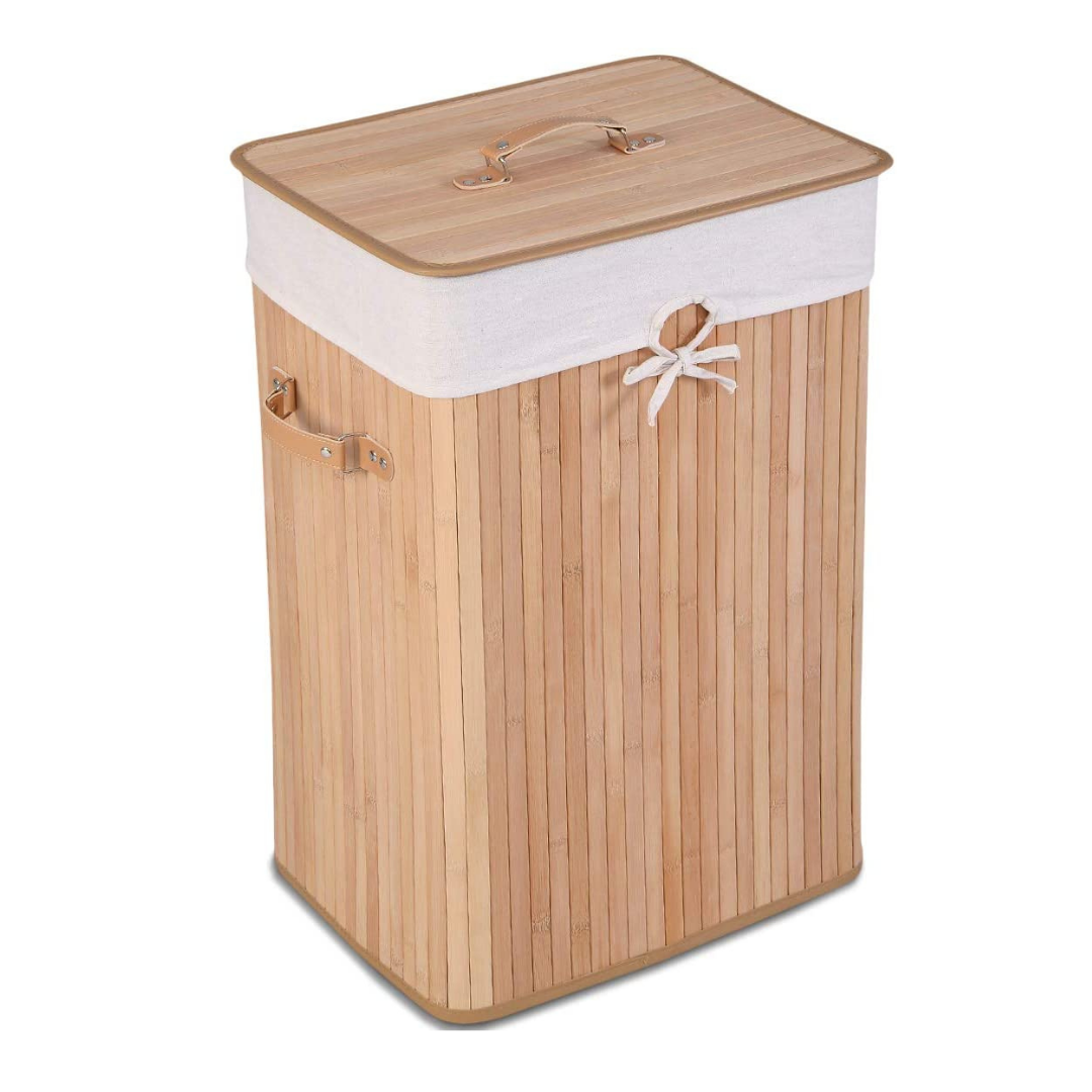 Laundry Hamper Bamboo Laundry Basket, Clothes Hamper with Lid and Removable