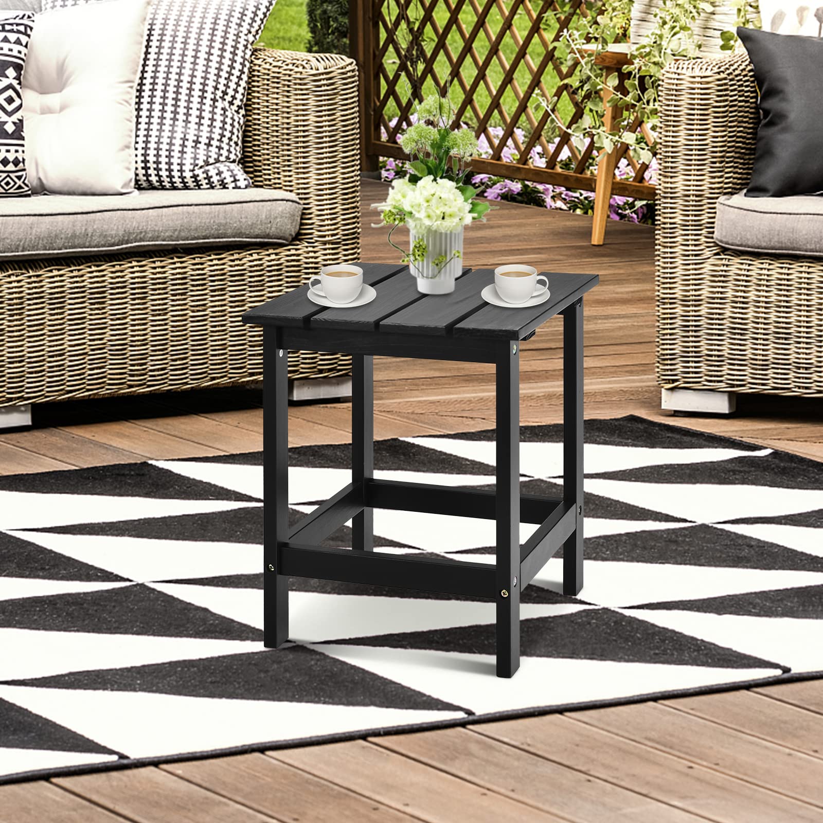 Outdoor Side Table, 15 Square Wood End Table with Slatted Design