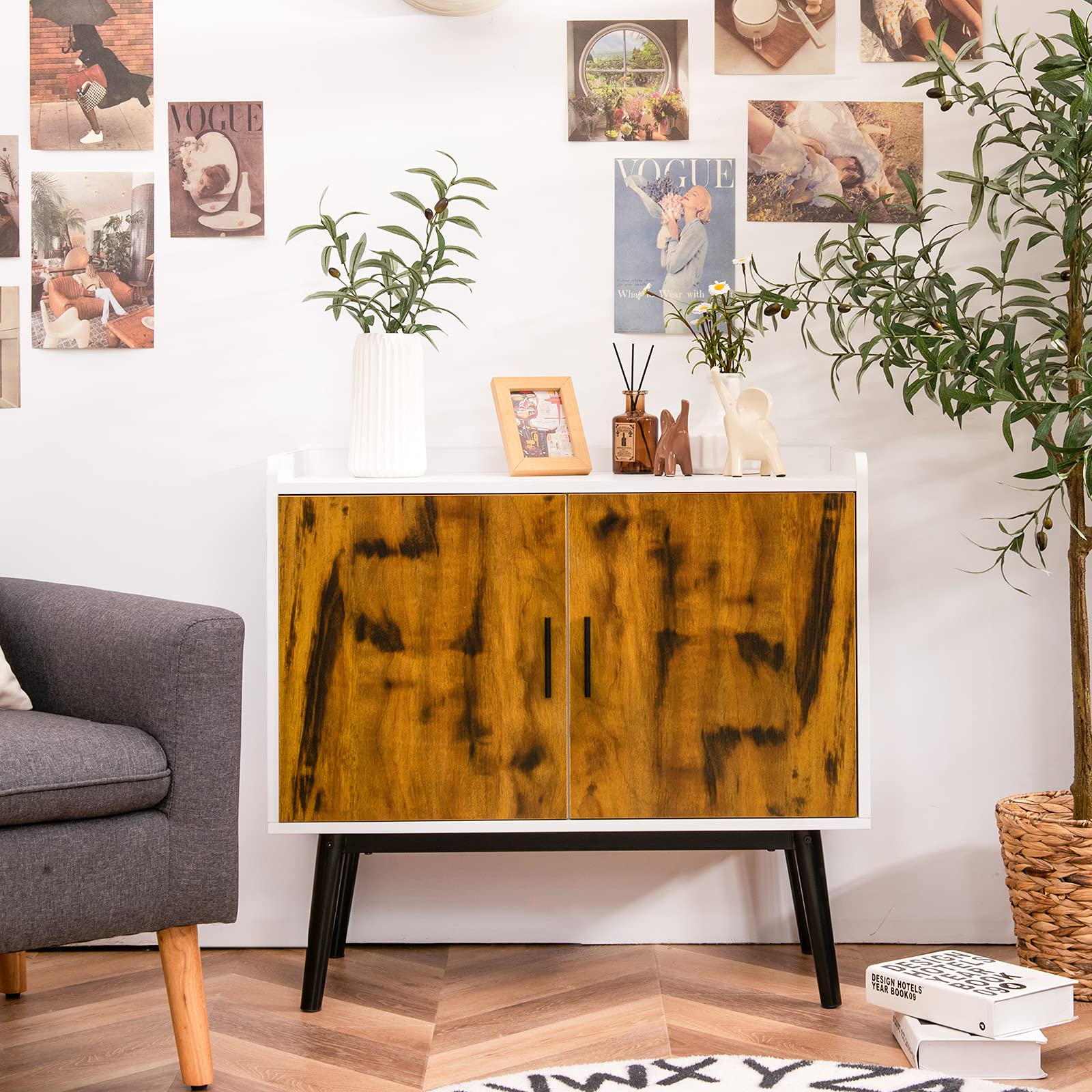 Giantex Floor Storage Cabinet Buffets Sideboard Vintage Accent Cabinet