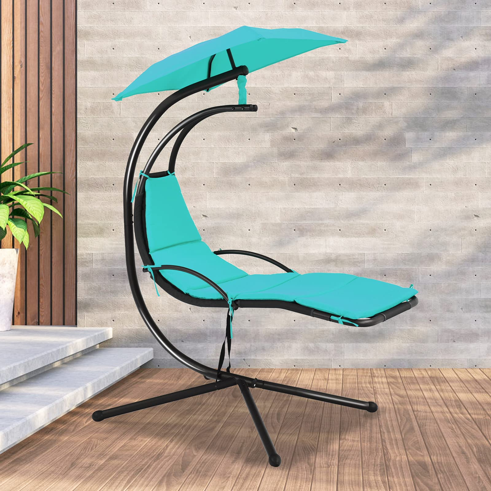 Giantex Hanging Arc Chaise Hammock for Patio Poolside Backyard Garden Porch