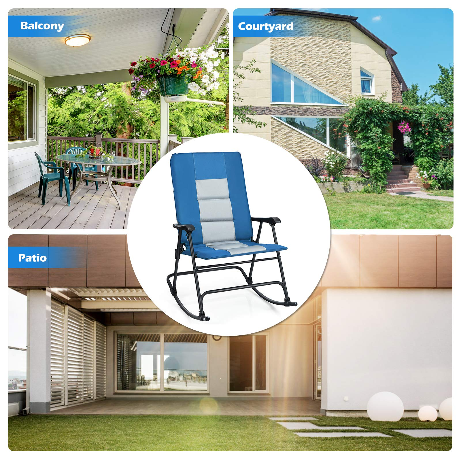 Giantex Camping Rocking Chair Fold-able Oversized with Padded Armrest and Seat