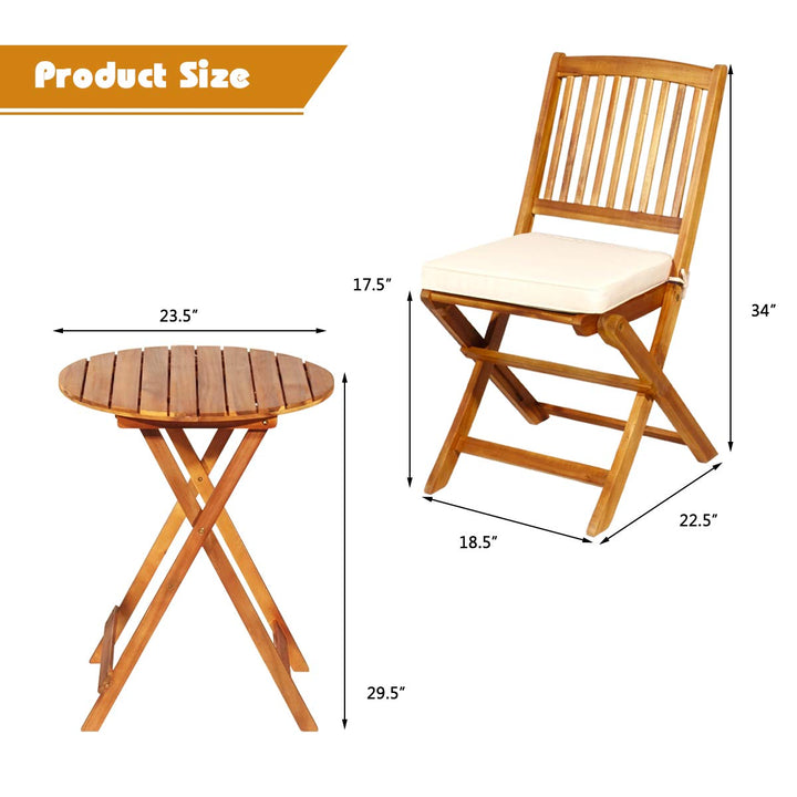 Giantex 3Pcs Patio Bistro Set, Wood Folding Table Set