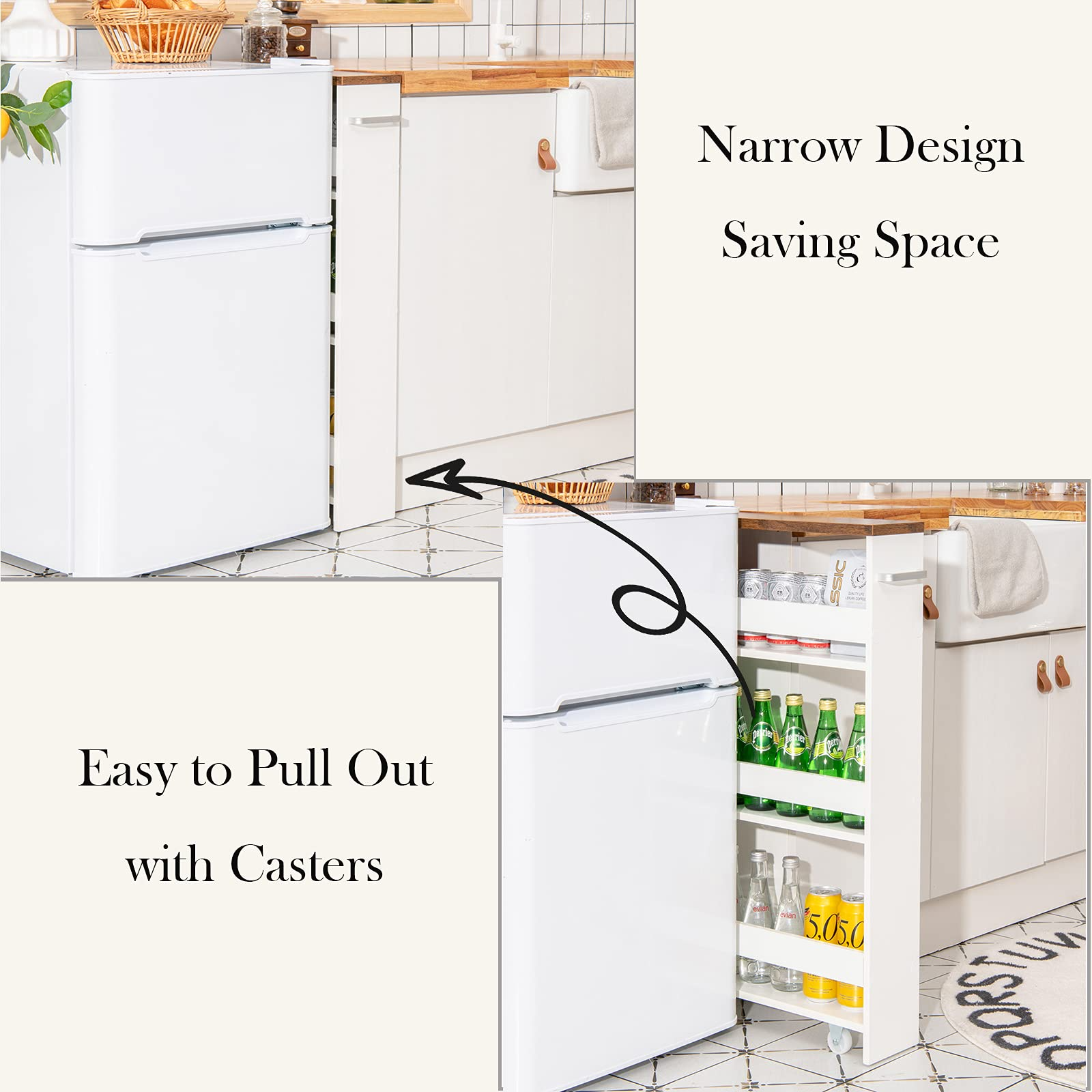 Giantex Kitchen Slim Storage Cart 4 Tier, Rolling Side Storage Cabinet w/Handle