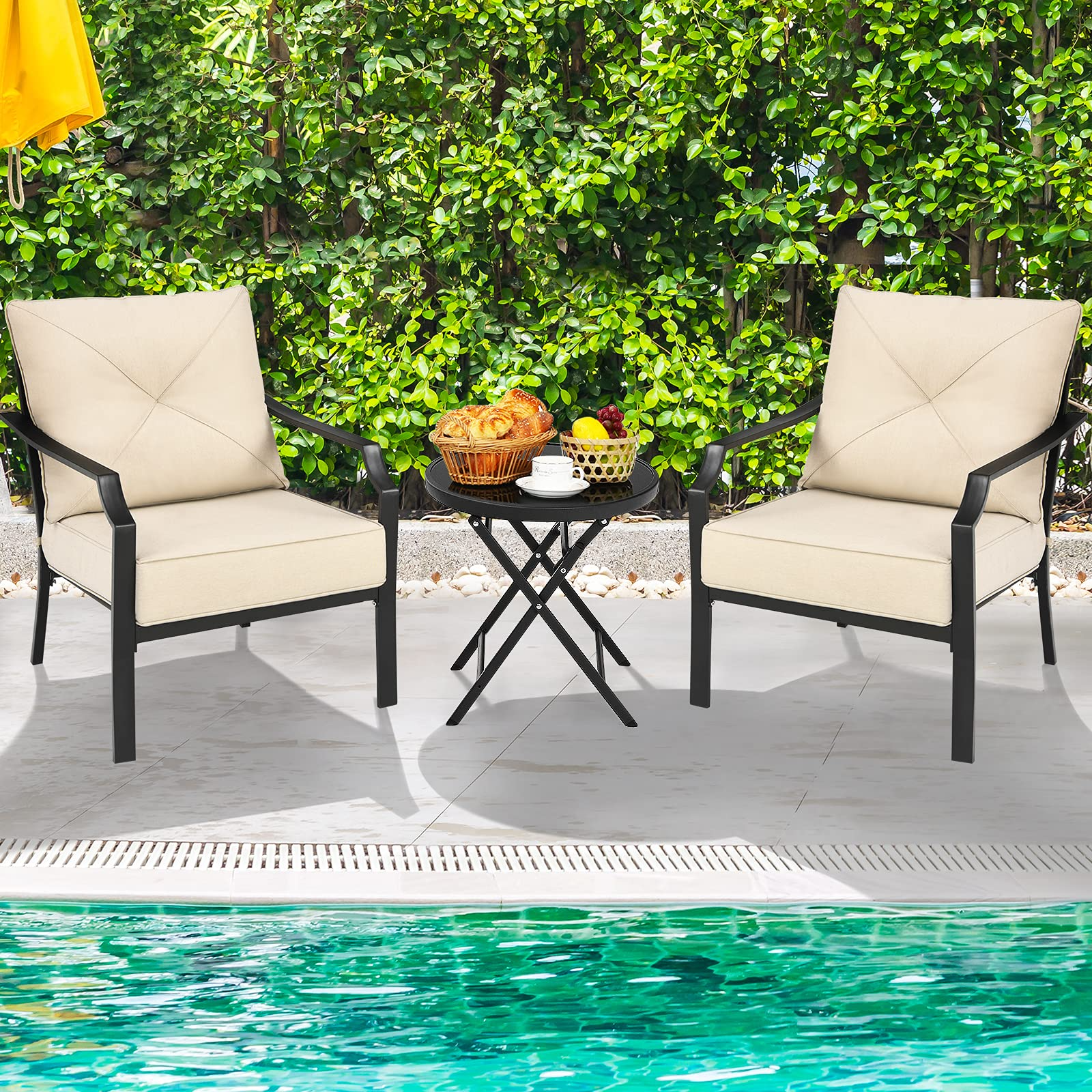 Giantex Bistro Dining Chairs Iron-Frame Lawn Chairs for Porch Backyard Garden Balcony