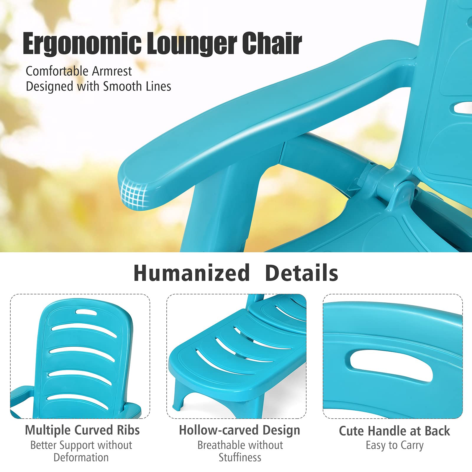  Patio Chaise Lounge Recliner on Wheels - Giantex
