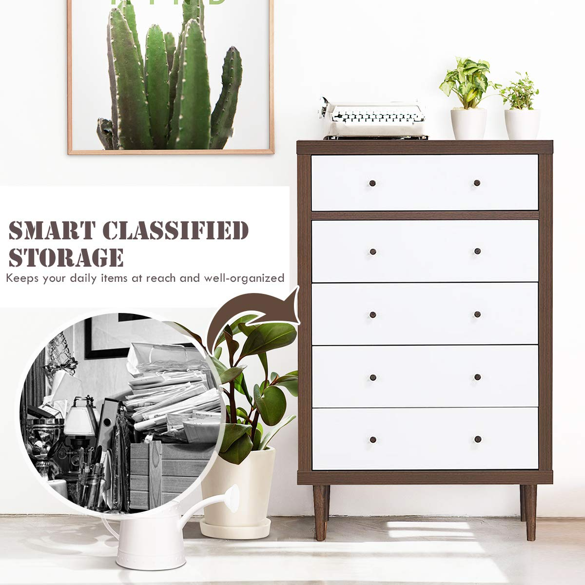 Giantex Drawer Dresser Wooden Chest W/Drawers, Sliding Rail and Stable Frame Antique-Style Free-Standing Chest for The Bedroom