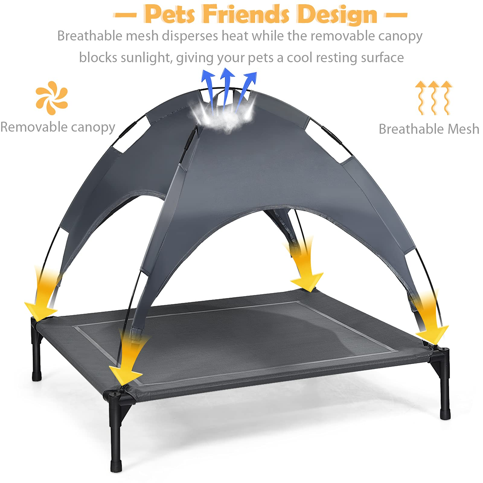 Giantex Elevated Dog Bed with Removable Canopy, Portable Raised Pet Cot Cooling Dog Bed for Camping Beach Lawn